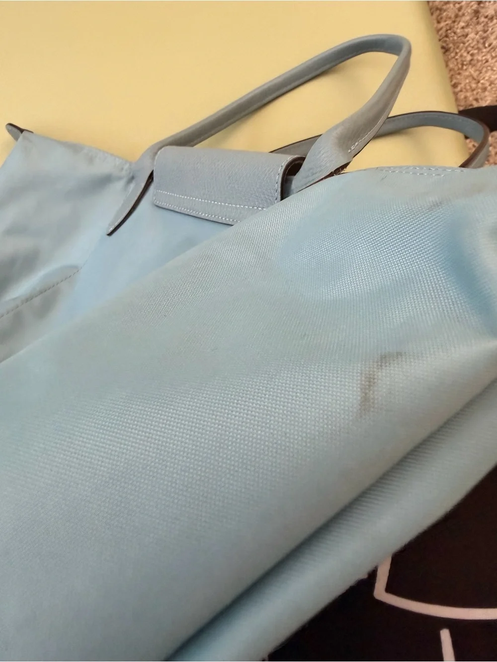 Longchamp Light Blue Nylon Tote with Leather Trim